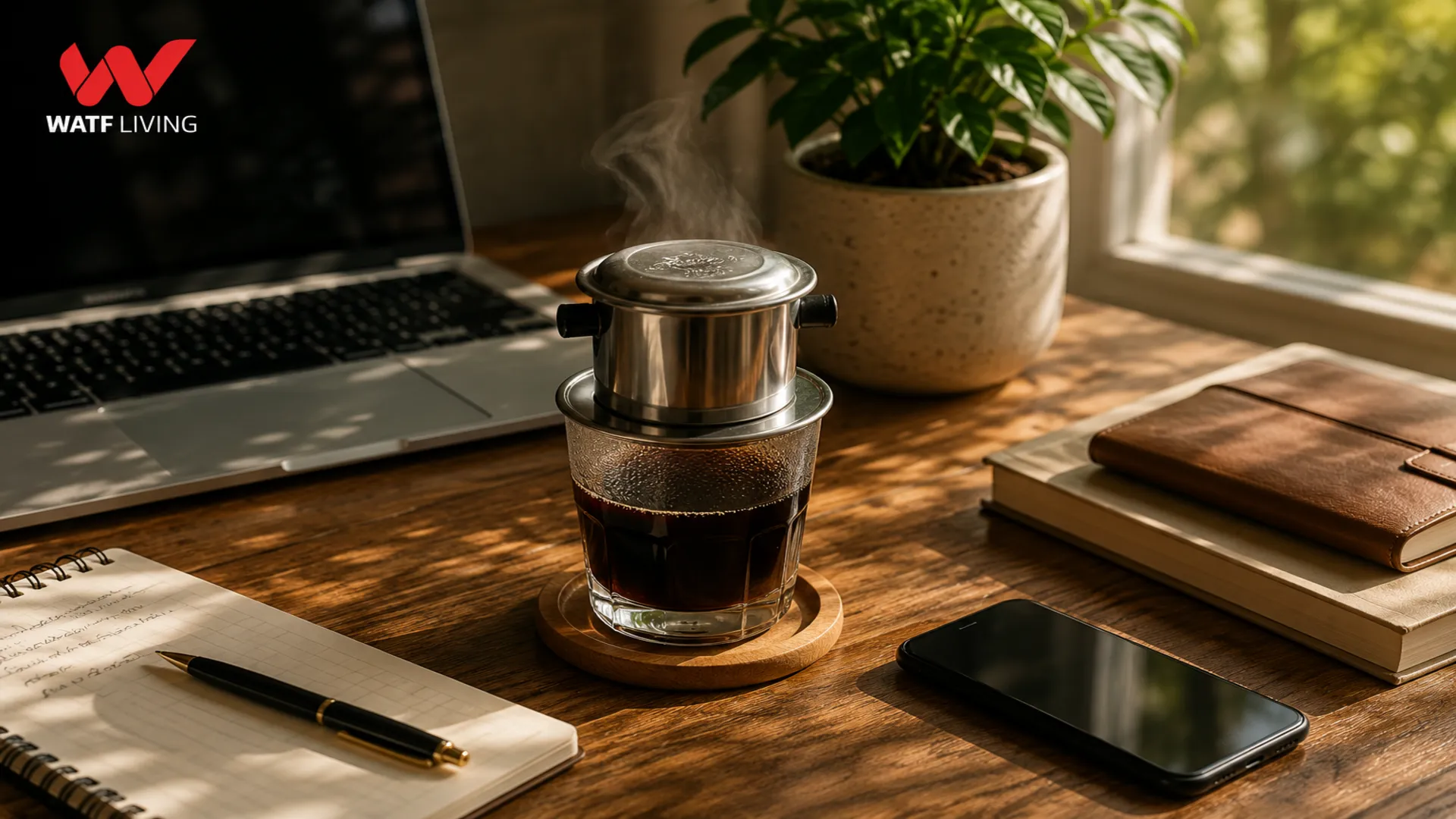 Một ly cà phê đúng gu giữa không gian làm việc gọn gàng giúp buổi sáng bắt đầu nhẹ nhàng và tập trung hơn.
