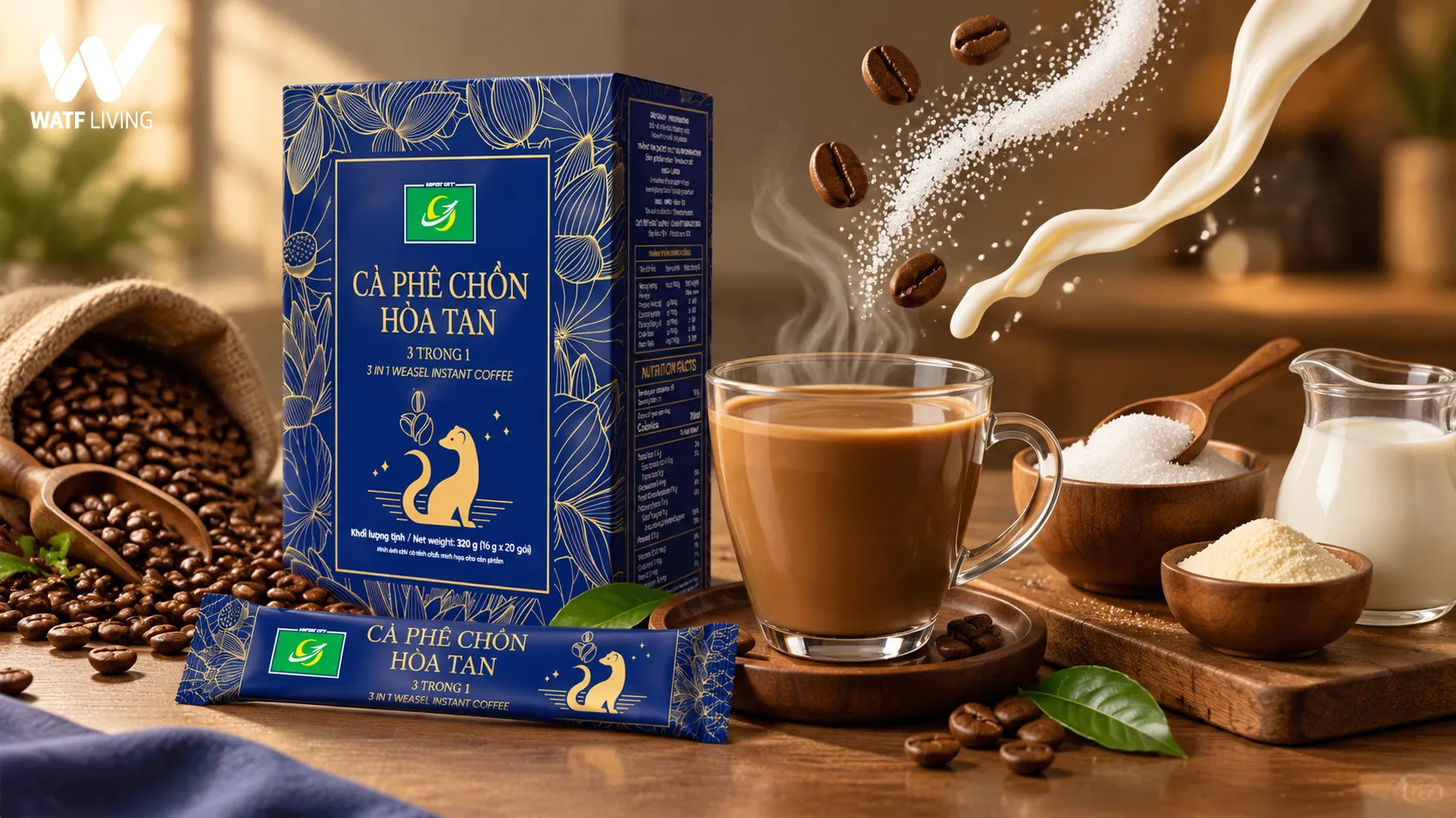 Cà phê 3 trong 1 kết hợp tiện lợi giữa cà phê, đường và kem sữa