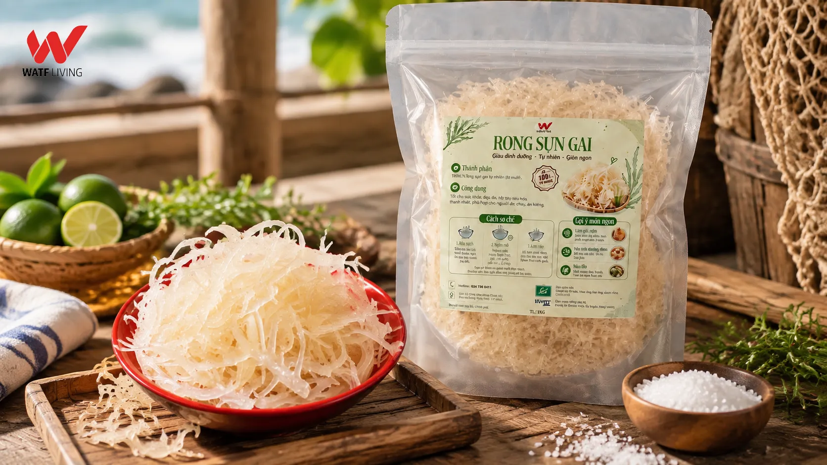 Rong sụn gai Watf Living được đóng gói 1kg với thành phần 100% tự nhiên Rong sụn gai Watf Living được đóng gói 1kg với thành phần 100% tự nhiên