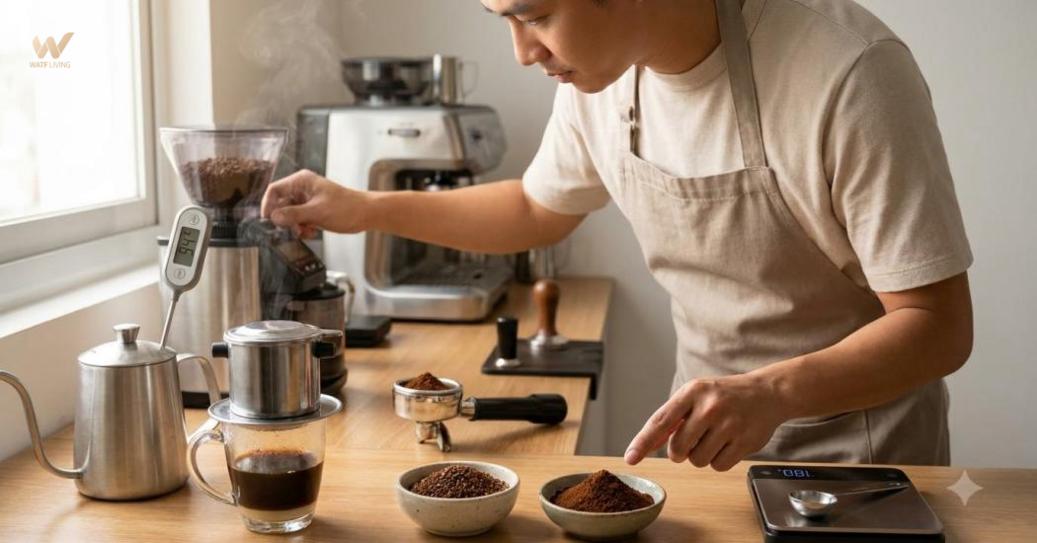 Điều chỉnh nhiệt độ, độ xay, tỷ lệ nước và thời gian để Robusta đậm vị