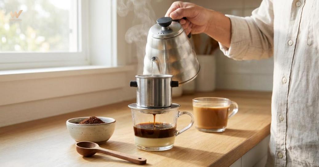 Kiem soát tỷ lệ cà phê - sữa, nhiệt độ nước và thời gian nhỏ giọt giúp ly cà phê luôn chuẩn vị, nhanh chóng.