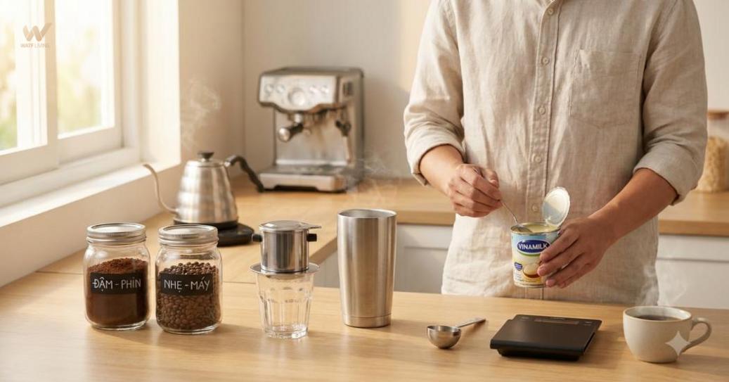 Chọn đúng loại cà phê, sữa và dụng cụ ngay từ đầu giúp ly cà phê sữa nóng luôn tròn vị, tiết kiệm thời gian.